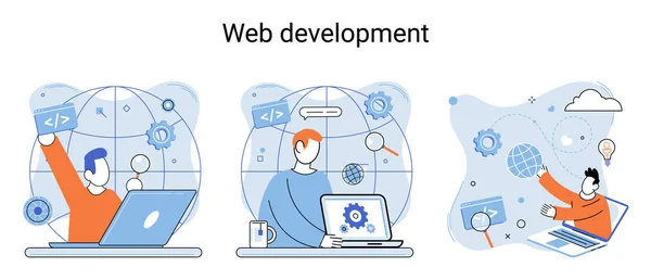 Metafora Sviluppo Web Codifica Programmazione Reattivo Sito Internet Layout App — Vettoriale Stock