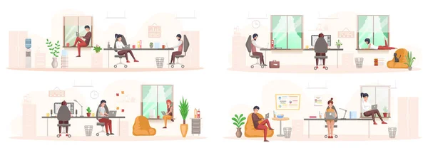 Çalışan Insanlar Ofis Personeli Iletişim Kafa Astlar Çeşitli Işçiler Menajerler — Stok Vektör
