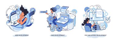 Web sitesi mimarisi metaforu kavramsallaştırır. Web geliştirme, PHP ve MySQL, CMS, arayüz tasarımı, yazılım testi. Oluşturma dijital yazılım mobil, masaüstü platformları. Dijital içerik yönetim sistemi