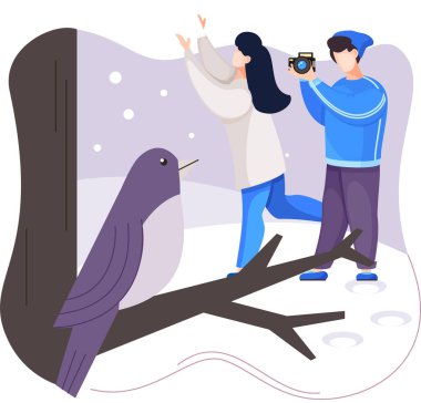 Vahşi doğada hayvanları gözlemlemek. Çevre bilimciler araştırma yapar, kuş ve doğa ile ilgilenirler. Araştırmacı bitki örtüsü ve çevre araştırması yapıyor. Profesyonel ekolojik aktivist kuşları fotoğraflıyor.