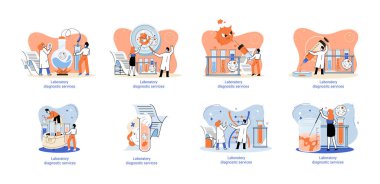 Laboratuvar teşhisi metaforu, sağlık göstergeleri araştırma tedavi muayene kliniği. Doktorun sağlık ve rutin muayenesi. İlaç reçetelerini, laboratuvar ekipmanlarını analiz eder