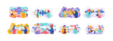 Ses asistanı. Akıllı hoparlör sanal asistanı, ses robotu, ses kontrollü akıllı hoparlör kullanan insanlar. Ses etkinleştirilmiş dijital kimlik kontrolü erişimi olmayan mobil cihaz mikrofonu