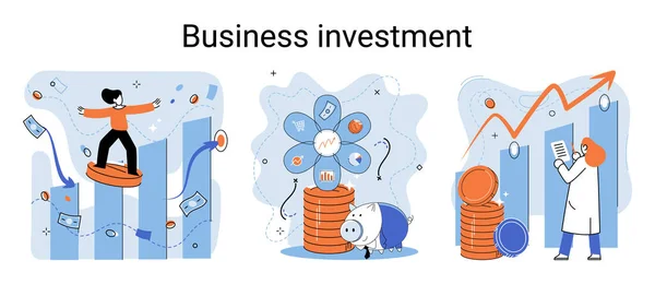 Investitionsmetapher Für Unternehmen Investitionskapital Für Gewinn Und Einkommen Vervielfacht Sich — Stockvektor