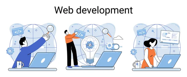Web Development Metafoor Codering Programmering Responsieve Lay Out Internet Site — Stockvector