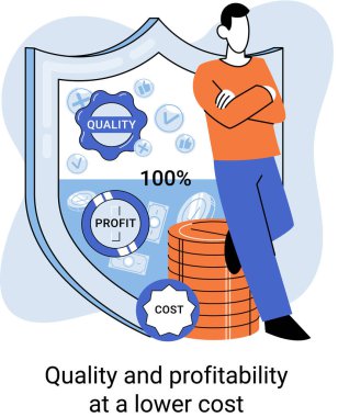 Düşük maliyetle kalite ve karlılık. İş stratejisi, finansal analiz. Kârı arttırıyorum. Satış müdürü, muhasebe, terfi ve operasyon konsepti. İşadamı mali büyümeyi yönetiyor