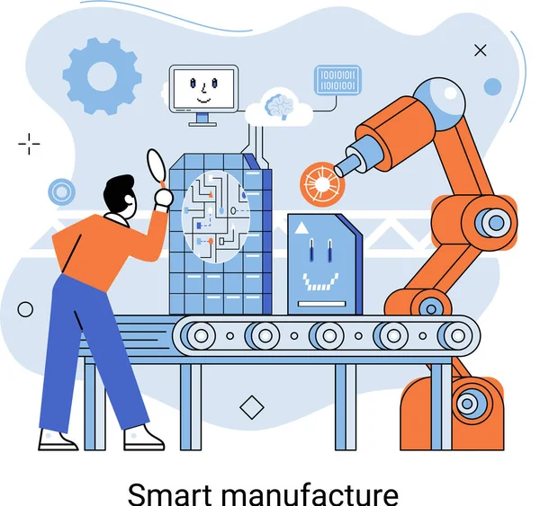 Smart Tillverkning Inom Automatiserad Produktionsindustri Den Mest Intensiva Och Omfattande — Stock vektor
