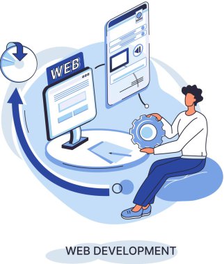 Web geliştirme metaforu, kodlama ve programlama yanıt veren internet sitesi veya aygıt uygulaması. Oluşturma dijital yazılım mobil, masaüstü platformları. Bilgisayar kodu, tablet, telefon, dijital iş