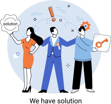 İş ekibinin çalışması sonucu çözüme ulaşılıyor. Yeni başlayanlar. Amaç düşünmek. Ekip oluşturmak için teşkilat grubu tarafından yapılan işbirliği. Yaratıcı başarılı yönetim, karar ve takım çalışması