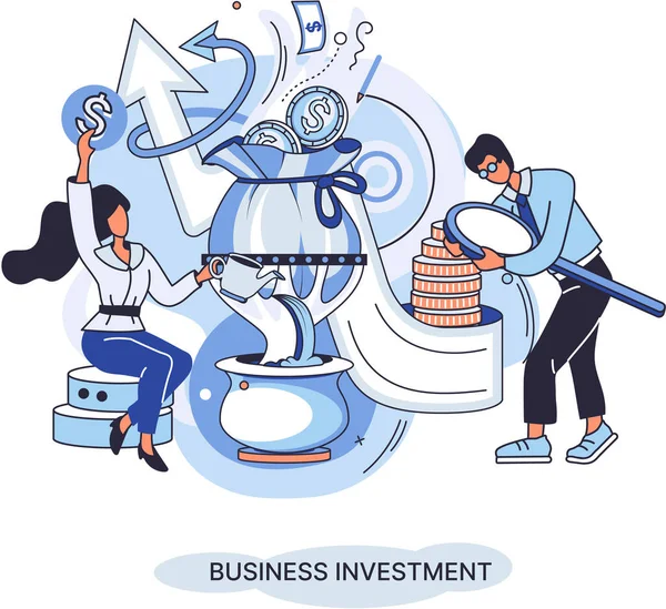 Metafoor Voor Bedrijfsinvesteringen Investeringskapitaal Voor Winst Inkomen Vermenigvuldigen Aandelen Fondsen — Stockvector