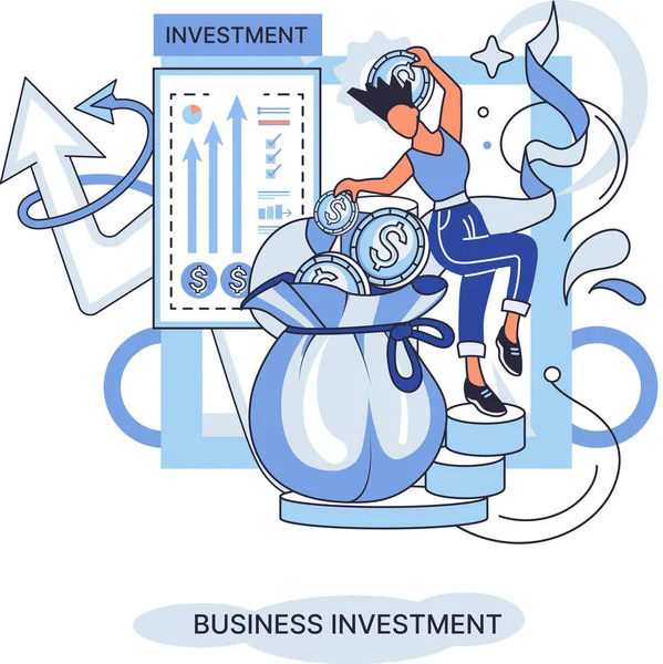 商业投资隐喻 用于盈利和收入的投资资本倍增 购买股票和资金 现代经济 投资者战略 为商业活动提供资金 主动或被动收入 — 图库矢量图片