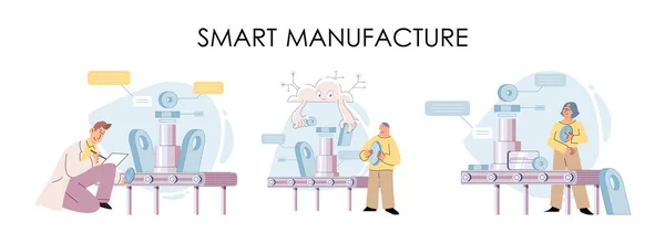 Productieproces Industrie Wetenschapper Robot Assemblage Van Producten Slimme Fabricage Automatisering — Stockvector