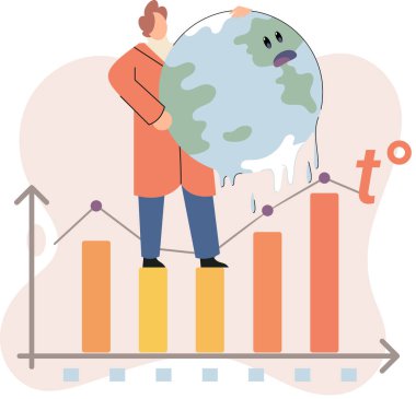 Küresel ısınma metaforu. Bilim adamları Dünya 'da yükselen sıcaklık sorununu araştırıyorlar. Ekoloji ve çevrenin analizini yapar. İklim değişikliği, çevre testleri hakkında bilimsel araştırmalar