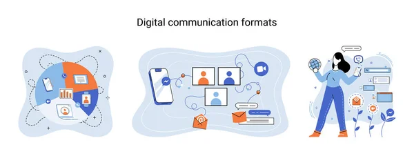 Formatos Comunicaciones Digitales Mensajes Chat Smartphone Sms Pantalla Del Teléfono — Archivo Imágenes Vectoriales