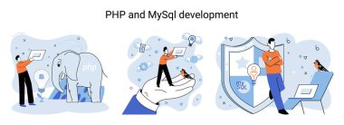 PHP ve MySql geliştirme metaforu. Yazılım web sitesi geliştiricisi, bilgisayar, programcı servisi, açık kaynak genel amaçlı programlama dili. Betikleme web uygulamaları programlar oluşturmaya izin verir