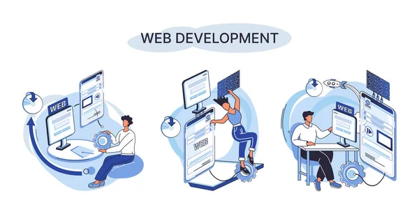 Metáfora Desarrollo Web Codificación Programación Responsive Layout Sitio Internet Aplicación — Archivo Imágenes Vectoriales