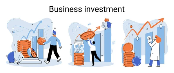 Metafoor Voor Bedrijfsinvesteringen Investeringskapitaal Voor Winst Inkomen Vermenigvuldigen Aandelen Fondsen — Stockvector