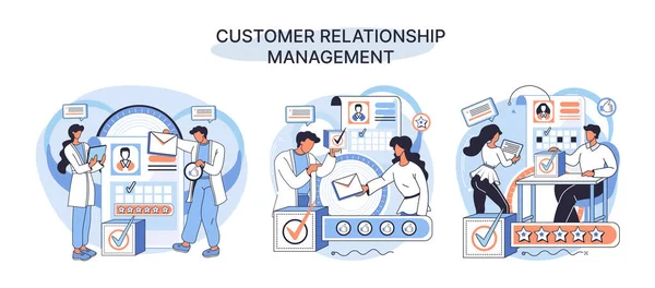 Crm Metaphor Customer Relationship Management Application Software Organizations Automatisation Customer — Vettoriale Stock