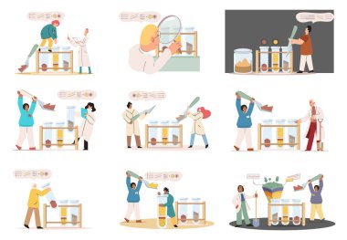 Toprak analizi ve toprak kirliliği metaforu veya yapı kontrolü. Besleyici mikroorganizma bileşimi araştırma katmanı yapı örneği. Toprak laboratuvar testi. Bilim adamı seviye ölçme durumu