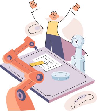 Üretim endüstrisinde üretim süreci, yüksek hassasiyetli ekipmanlar çizimlere göre işler. Mühendis otomatik teknolojiyle çalışıyor. Akıllı üretim, otomasyon ve geliştirme