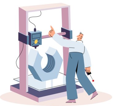 Üretim süreci endüstrisi. Bilim adamı robot ürünleri birleştiriyor. Akıllı imalat, otomasyon geliştirme metaforu. Akıllı endüstriyel ürün tasarımı, otomatikleştirilmiş üretim, robotlar ve makine 4.0