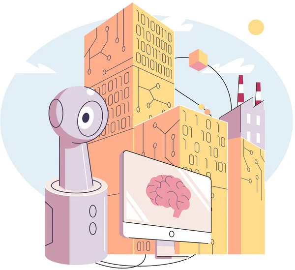 人工知能 デジタル脳 将来の技術 ニューラルネットワーク 技術革新と科学革新 近代的な生産の開発 科学技術の実装 — ストックベクタ