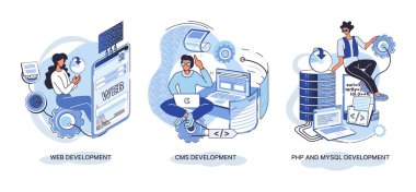 Web sitesi mimarisi metaforu kavramsallaştırır. Web geliştirme, PHP ve MySQL, CMS, arayüz tasarımı, yazılım testi. Oluşturma dijital yazılım mobil, masaüstü platformları. Dijital içerik yönetim sistemi