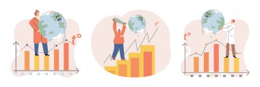 Küresel ısınma Yüksek sıcaklık ve sıcak hava. İklim değişikliği konsepti. Sıcak erimiş dünya gezegeni. Küresel ısınma etkisi. Minicik insanlar. Küresel sıcaklık yükseliyor. İnsanlar enerji gezegeni kullanır