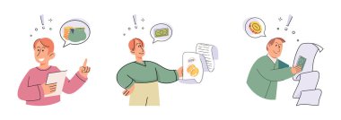 People analyzing personal and corporate budget, planning and accounting scenes set. Calculate deposit amount. Deposit interest rates. Tax payment, Man counting dollar bills and coins. Piggy Bank