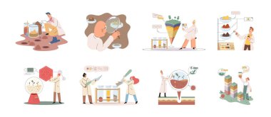 Toprak analizi ve toprak kirliliği metaforu veya yapı kontrolü. Besleyici mikroorganizma bileşimi araştırma katmanı yapı örneği. Toprak laboratuvar testi. Bilim adamı seviye ölçme durumu