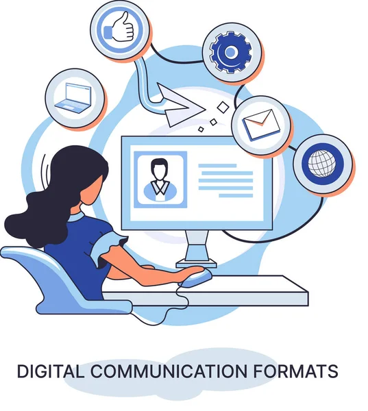 Digital Communication Formats Content Online Data Social Media Streaming Woman — Stock vektor