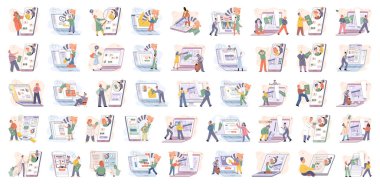 Hacker activity big set. Hacking computer. Phishing account, steal data, cyber attack. Stealing password. Cyber crime, theft personal information, cyber security, spy access. Internet fraud scenes set