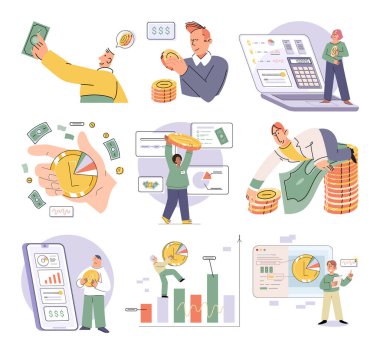 Set of people analyzing personal or corporate budget. Concept of finance accounting and calculation of financial income and expenses report. Financial consultant with document for tax computation