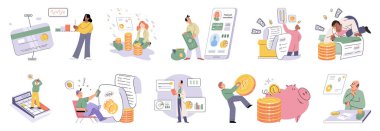 Set of people analyzing personal or corporate budget. Concept of finance accounting and calculation of financial income and expenses report. Financial consultant with document for tax computation