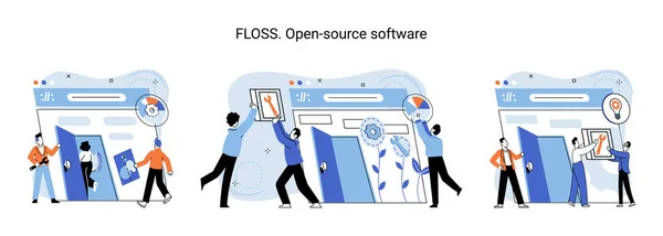 Floss 소프트웨어 누구나 제품을 자유롭게 재분배하고 수정하고 완벽하게 재구성할 수있으며 — 스톡 벡터