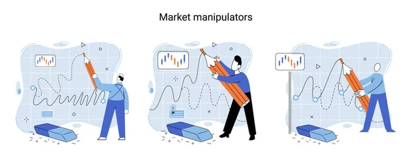 Stock Market Manipulation Concepts Set Change Business Graph Indicator Influence — Wektor stockowy