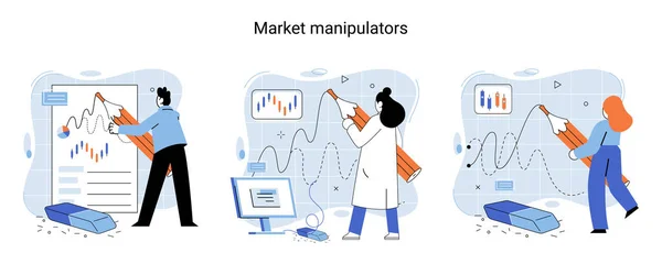 Stock Market Manipulation Concepts Set Change Business Graph Indicator Influence — Stok Vektör