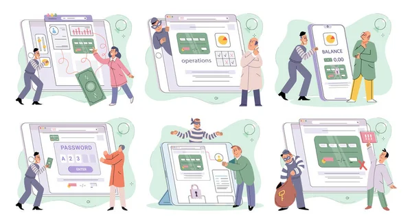 Hacker activity. Hacking computer. Phishing account, steal data, cyber attack. Stealing password. Cyber crime, theft personal information, cyber security spy access. Internet fraud scenes set metaphor