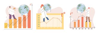 Küresel ısınma kavramı. Bilim adamları Dünya 'da yükselen sıcaklık sorununu araştırıyorlar. Araştırmacılar ekoloji ve çevrenin analizini yapar. İklim değişikliği çevre testi hakkında bilimsel araştırma