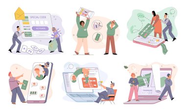 Hacker activity. Hacking computer. Phishing account, steal data, cyber attack. Stealing password. Cyber crime, theft personal information, cyber security spy access. Internet fraud scenes set metaphor