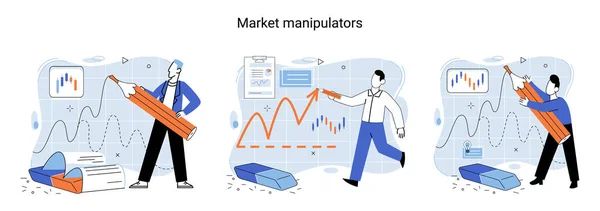 Stock Market Manipulation Concepts Set Change Business Graph Indicator Influence — Stock Vector