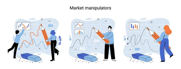 Stock Market Manipulation Concepts Set Change Business Graph Indicator Influence — Stok Vektör