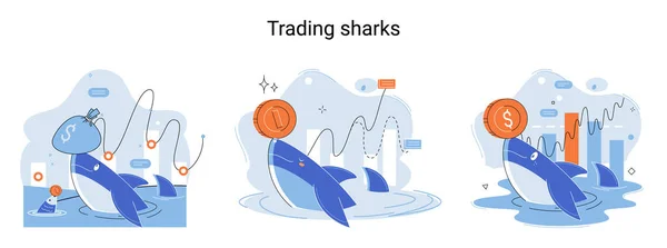 Shark Emerges Water Holds Gold Coins Its Nose Trading Hamsters — 图库矢量图片