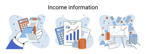 Income Information Vector Set Business Profitability Indicator Entrepreneurial Activity Accounting — Vettoriale Stock