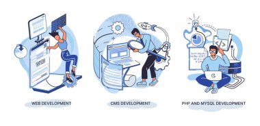 Web sitesi mimarisi metaforu kavramsallaştırır. Web geliştirme, PHP ve MySQL, CMS, arayüz tasarımı, yazılım testi. Oluşturma dijital yazılım mobil, masaüstü platformları. Dijital içerik yönetim sistemi