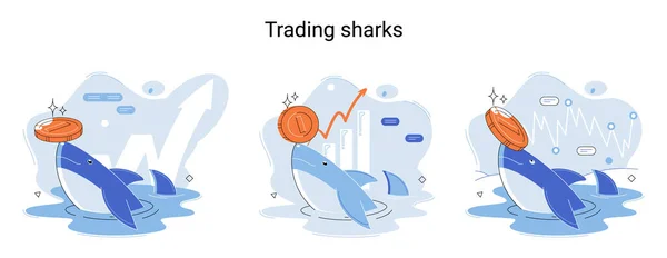 Shark Emerges Water Holds Gold Coins Its Nose Trading Hamsters — Wektor stockowy