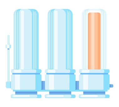 Household filter to purify your drinking water, liquid container. Device for water purification from mechanical, insoluble particles, impurities, filtration system flow type filter for tap water