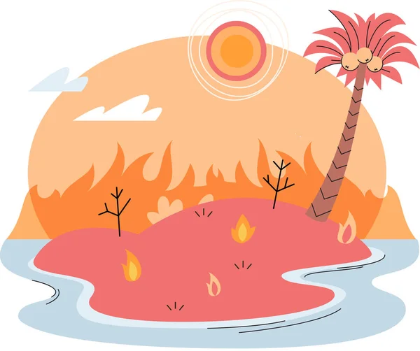 stock vector Natural disasters. Forest on fire. Destroyed Earth due to global warming, Drought and catastrophe. Climate change and rising temperatures on planet lead to environmental problems and destructions