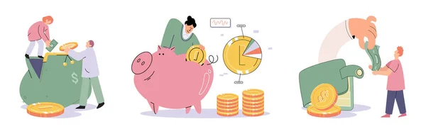 Empresário Bem Sucedido Segurar Piggybank Coletar Moedas Dólar Para Bom — Vetor de Stock