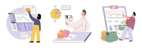 Budget Plan Concept Evaluates Income Expenses Analyzes Investments Savings Financial — Stockvektor