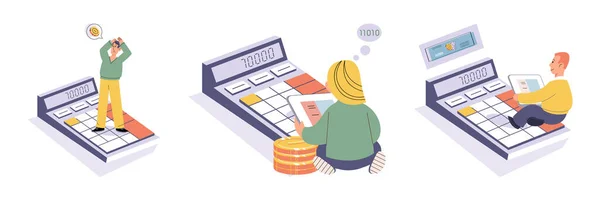 Financial Consultant Documents Tax Calculation Preparing Financial Tax Report Accountant — Διανυσματικό Αρχείο
